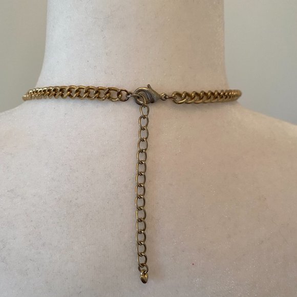 Dark Purple and Gold Chain Chunky Statement Necklace Adjustable - Picture 3 of 3